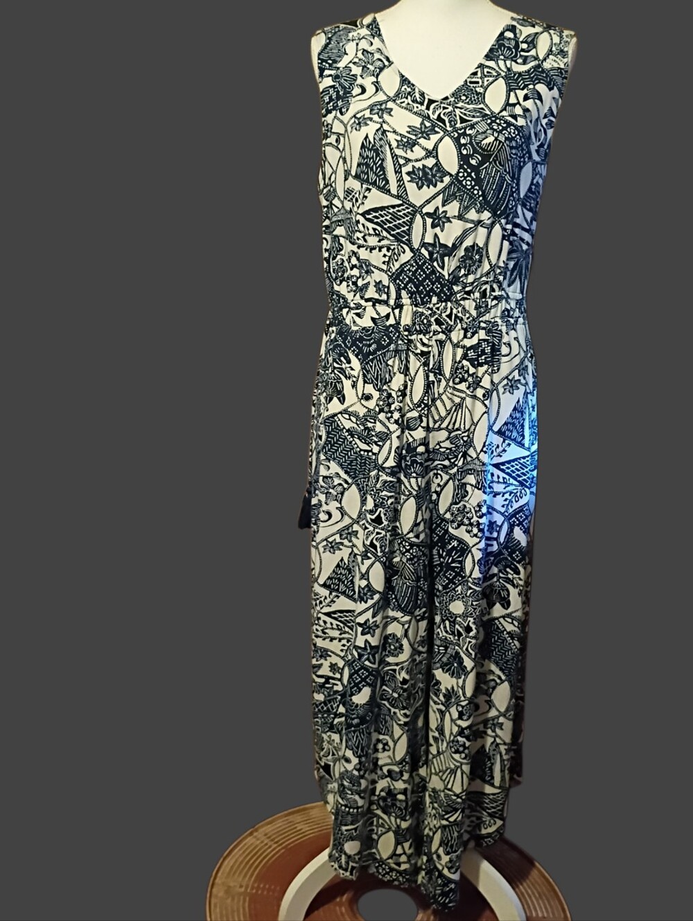 Style & Co. Navy and White Sleeveless Printed Maxi Jumpsuit